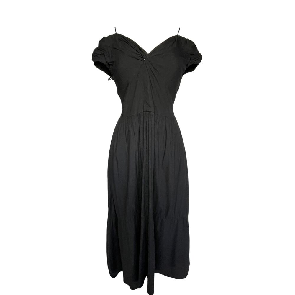 VINCE Black Linen Blend Twist Front Off the Shoulder Midi Dress size 4 - Picture 4 of 10